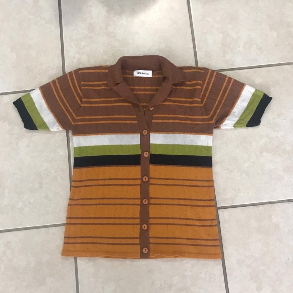 Vintage Striped button up Top size S/M - Picture 2 of 4